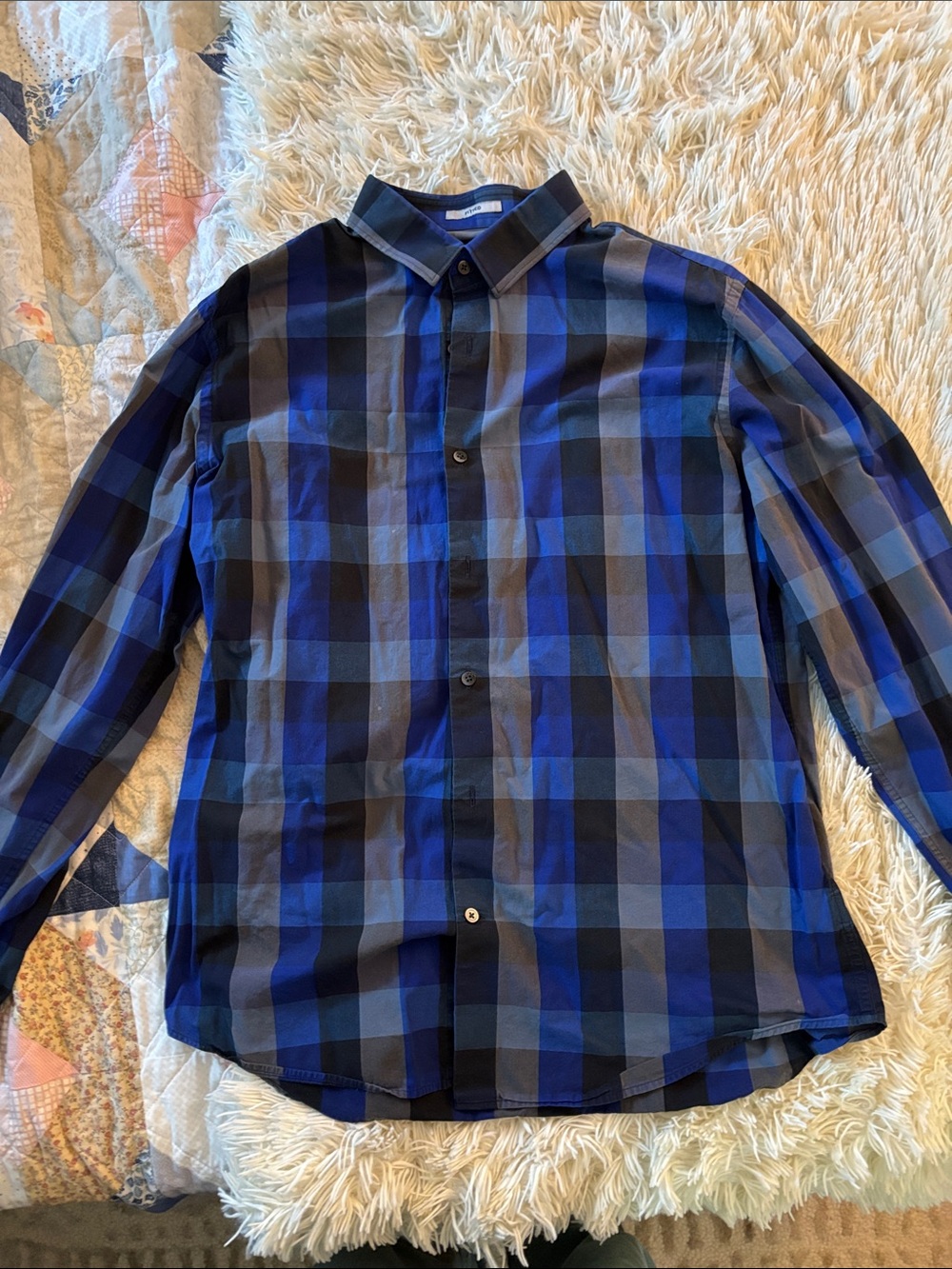 Express Blue and Black Plaid Button-Down Shirt